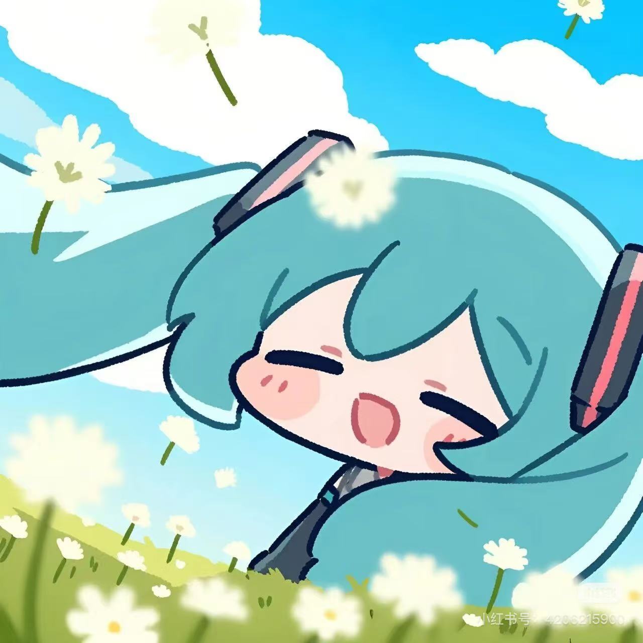 蓝天下微风中的初音